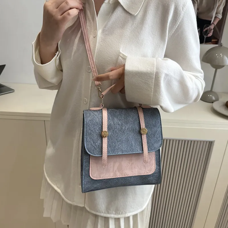 JANE KLAIN Synthetic Leather Backpack Women's Beige/Blue-8