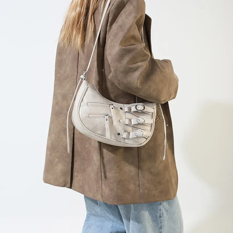 JANE KLAIN Synthetic Leather Stud Shoulder Bag Crossbody Bag Regular Women's Brown/Black/Ecru-8