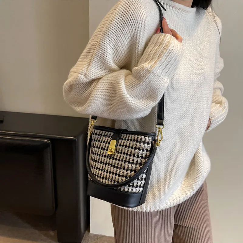 JANE KLAIN Fabric With PU Bucket Bag Handbag Shoulder Bag Crossbody Bag Armhole Bag Regular Women's Black/Blue/Brown-3