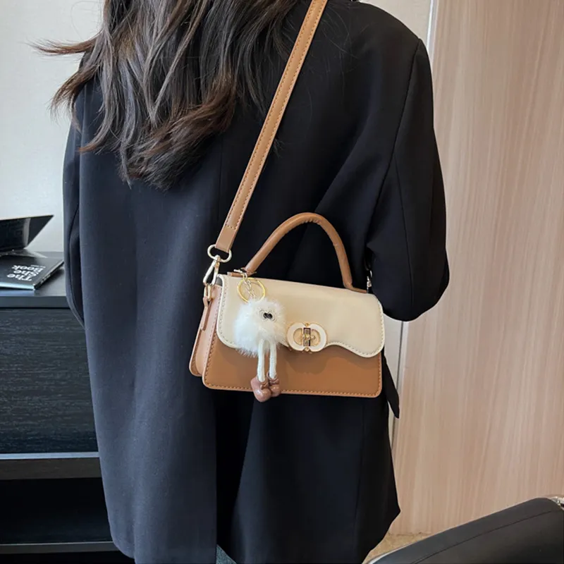 JANE KLAIN Synthetic Leather Small Square Bag, One Shoulder Handbag Small Size Women's Black/Brown-4