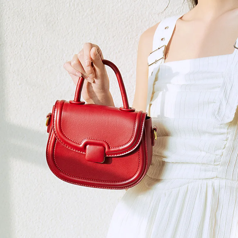 JANE KLAIN PU Saddle Bag Crossbody Handbag Small Size Women's Red/Black/Ecru-3