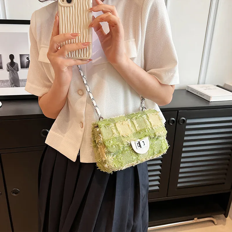 JANE KLAIN Canvas Bag Small Square Bag Crossbody Bag Regular Women's Green/Black-1