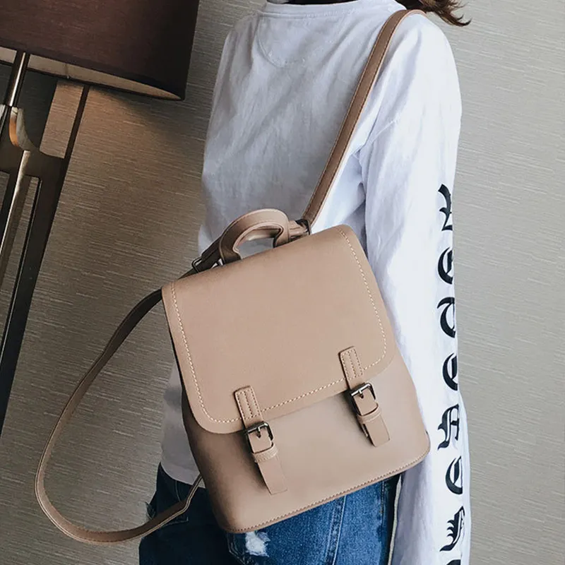 JANE KLAIN Synthetic Leather Backpack Large Size Women's Khaki/Blue/Pink-3