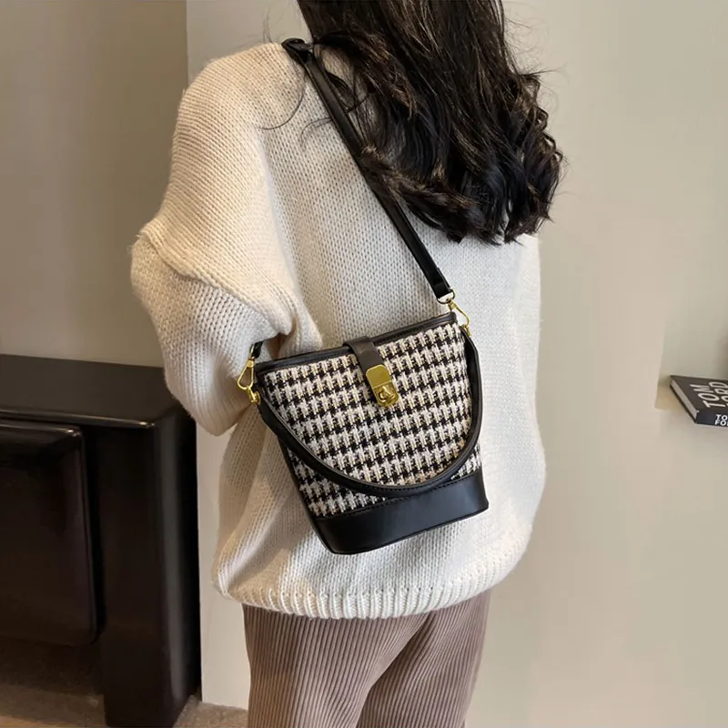 JANE KLAIN Fabric With PU Bucket Bag Handbag Shoulder Bag Crossbody Bag Armhole Bag Regular Women's Black/Blue/Brown-5