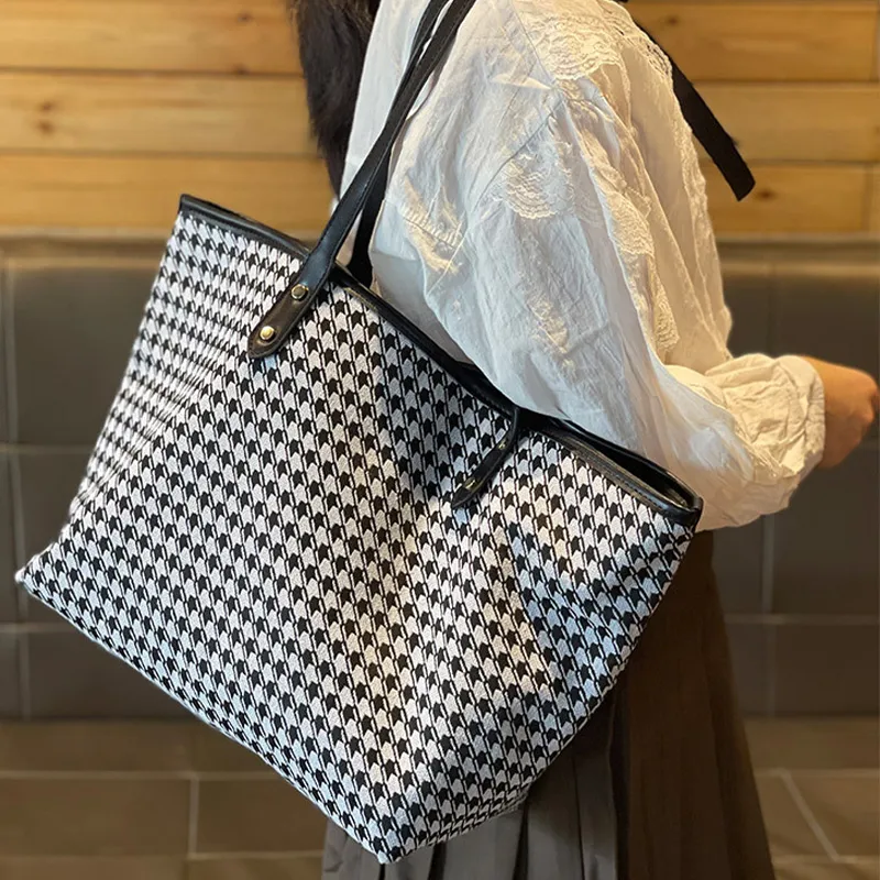 JANE KLAIN Fabric, Synthetic Leather Underarm Shoulder Bag Tote Women's Black Plaid-9