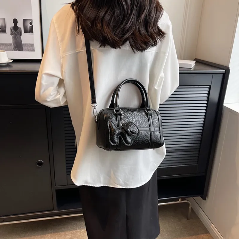 JANE KLAIN PU Handbag Boston Bag Shoulder Bag Crossbody Bag Black/Ecru/Ecru & Brown-2
