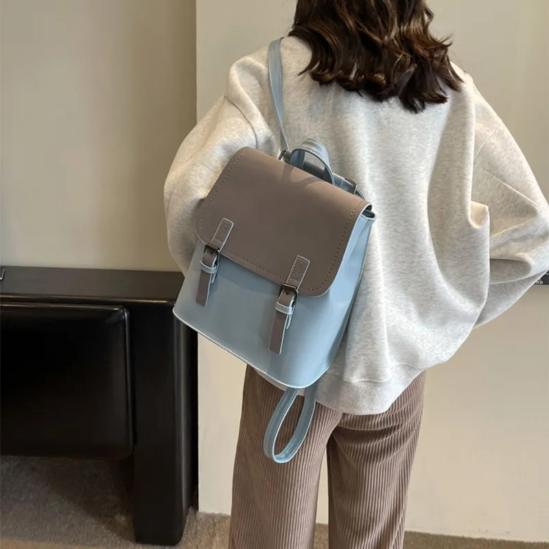 JANE KLAIN Synthetic Leather Backpack Large Size Women's Khaki/Blue/Pink-7