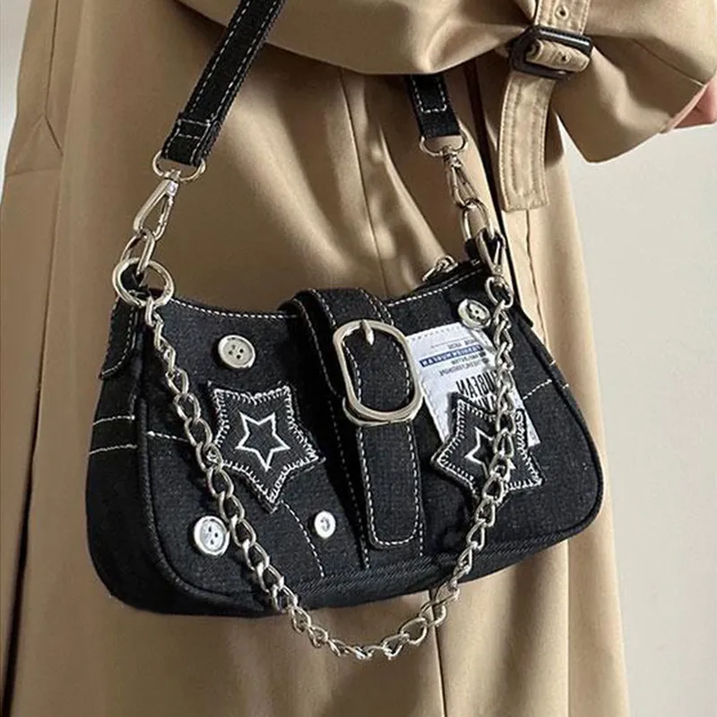 JANE KLAIN Denim Shoulder Bag Regular Unisex Black-5