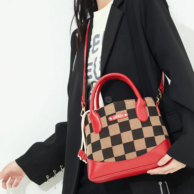 JANE KLAIN Synthetic Leather Patchwork Fabric Crossbody Bag Regular Women's White/Black/Red-23