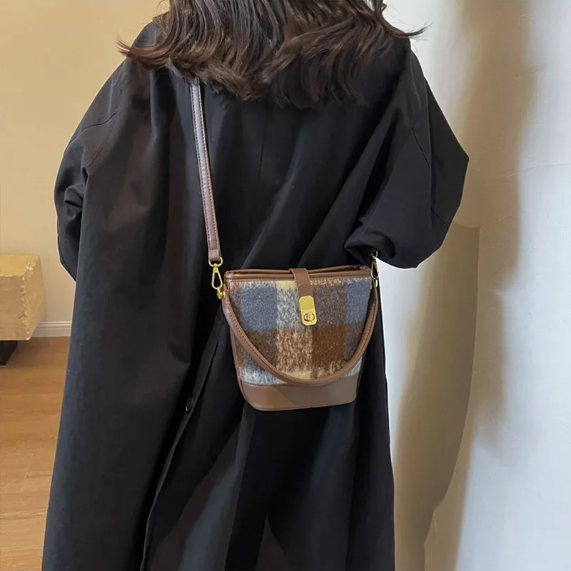 JANE KLAIN Fabric With PU Bucket Bag Handbag Shoulder Bag Crossbody Bag Armhole Bag Regular Women's Black/Blue/Brown-12