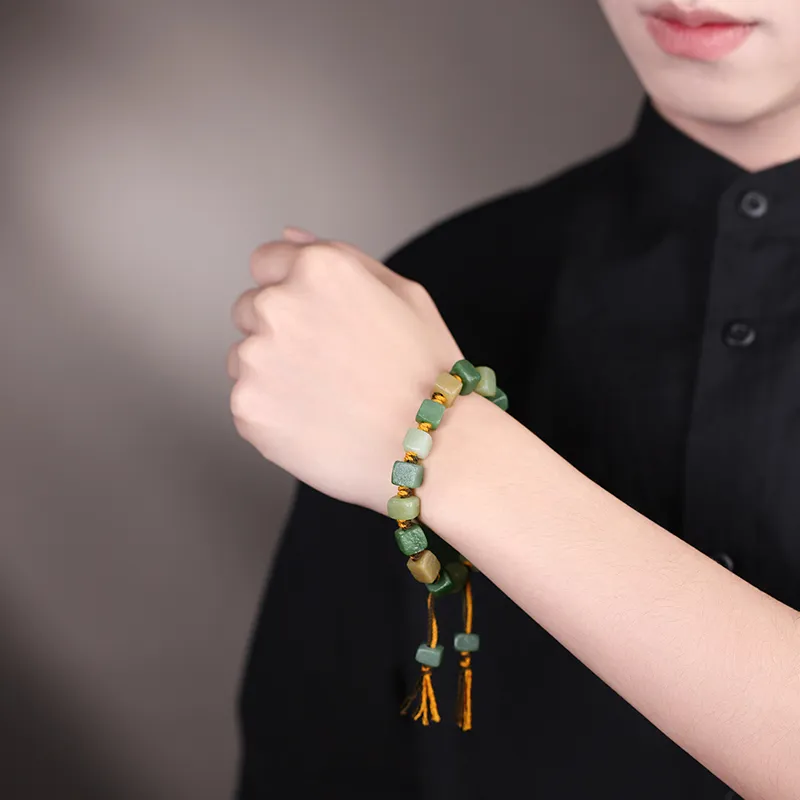 YINXIANGMOU Hetian Jade Bracelets Pale Greenish White Jade Men's-3