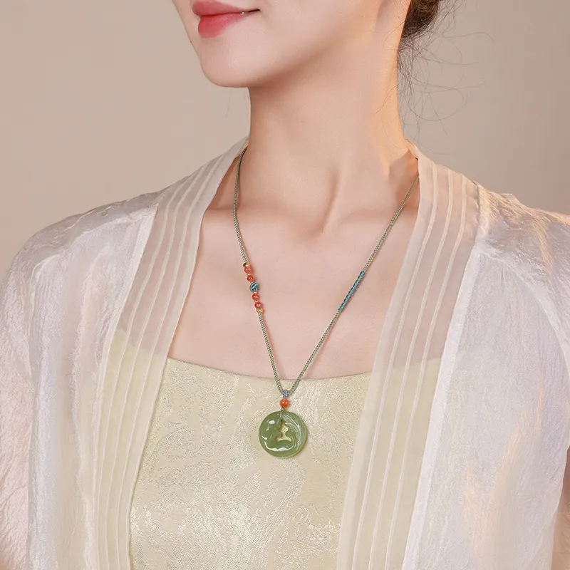 YINXIANGMOU Hetian Jade Necklaces Pale Greenish White Jade Women's-3