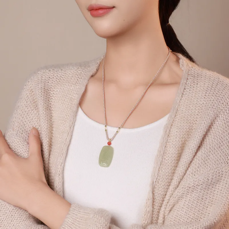 YINXIANGMOU Hetian Jade Necklaces Pale Greenish White Jade Unisex-3