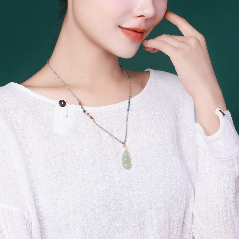 YINXIANGMOU Hetian Jade Necklaces Pale Greenish White Jade Unisex-2