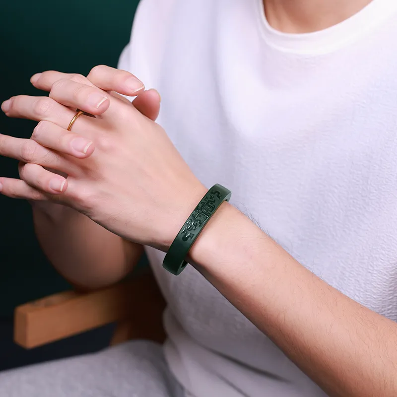 YINXIANGMOU Hetian Jade Bangles Green Jade Men's-2
