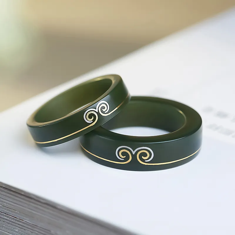 YINXIANGMOU Hetian Jade Rings Green Jade Unisex-8