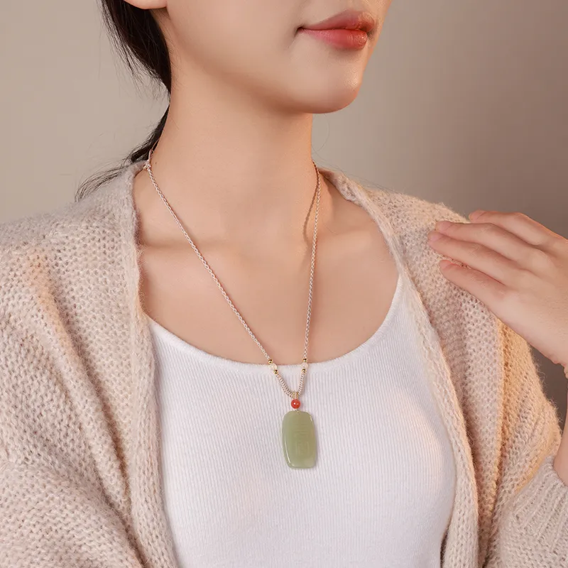 YINXIANGMOU Hetian Jade Necklaces Pale Greenish White Jade Unisex-2