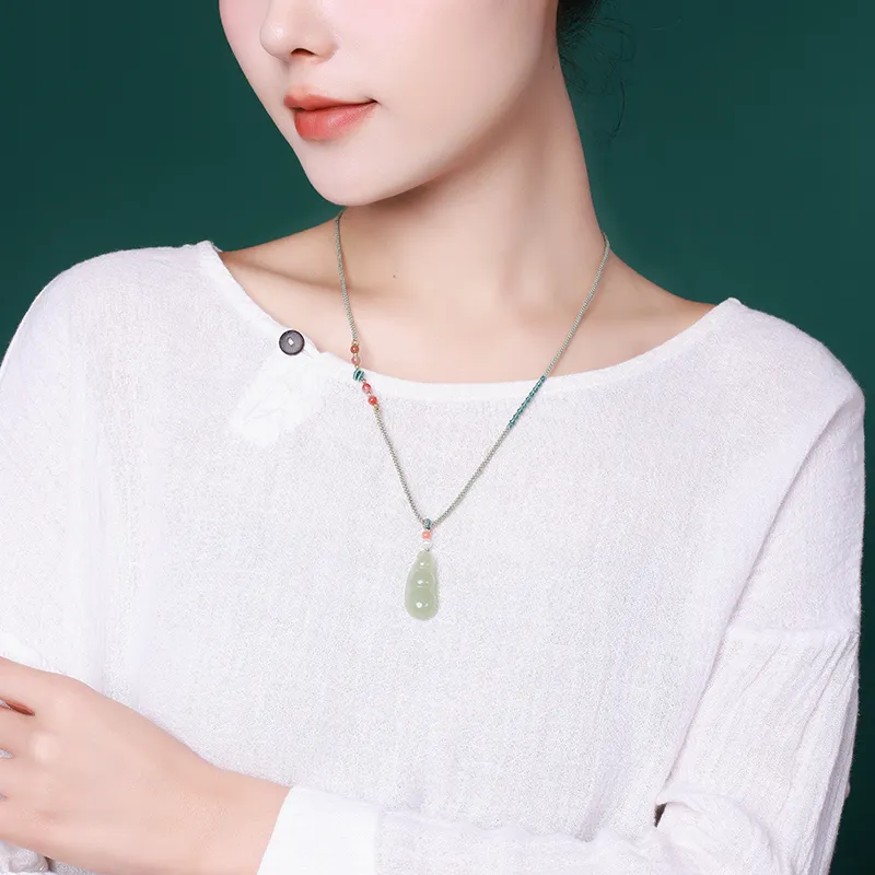 YINXIANGMOU Hetian Jade Necklaces Pale Greenish White Jade Unisex-3