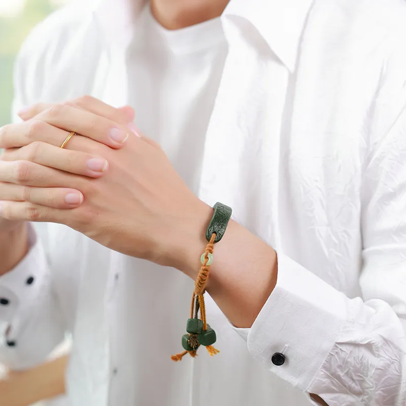 YINXIANGMOU Hetian Jade Bracelets Green Jade Men's-3