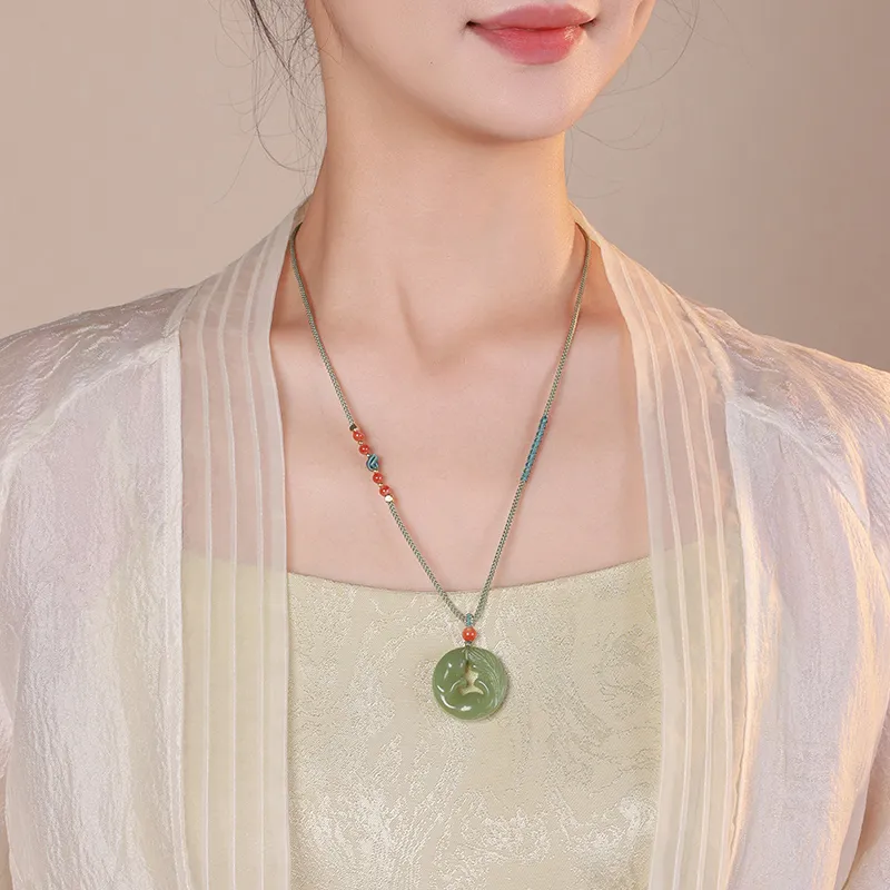 YINXIANGMOU Hetian Jade Necklaces Pale Greenish White Jade Women's-2