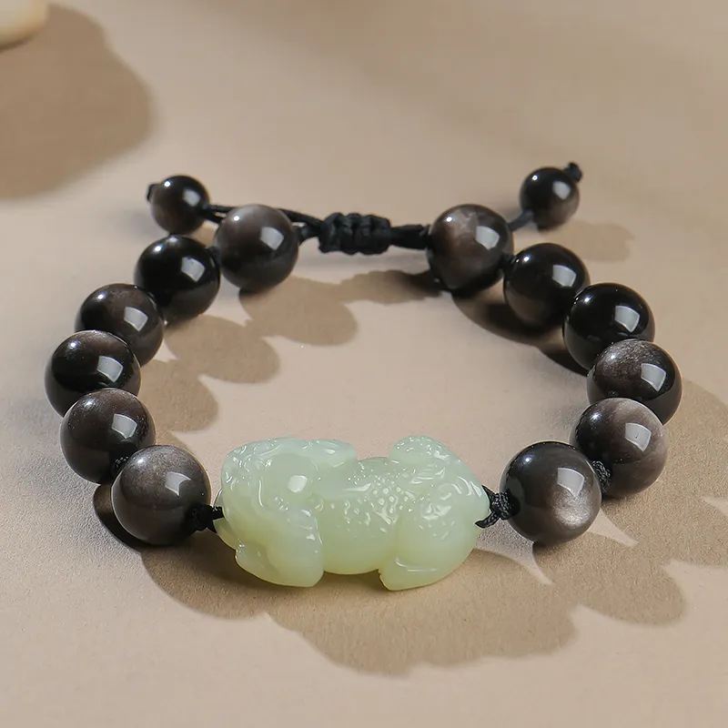 YINXIANGMOU Hetian Jade Bracelets Pale Greenish White Jade Unisex-5