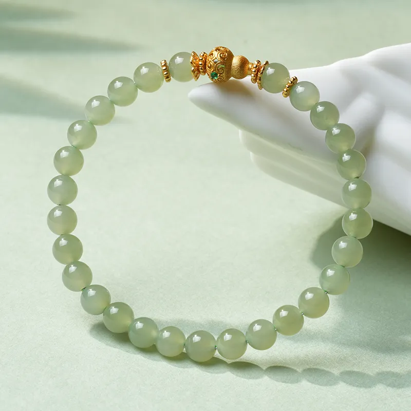 YINXIANGMOU Hetian Jade Bracelets Pale Greenish White Jade Women's-3