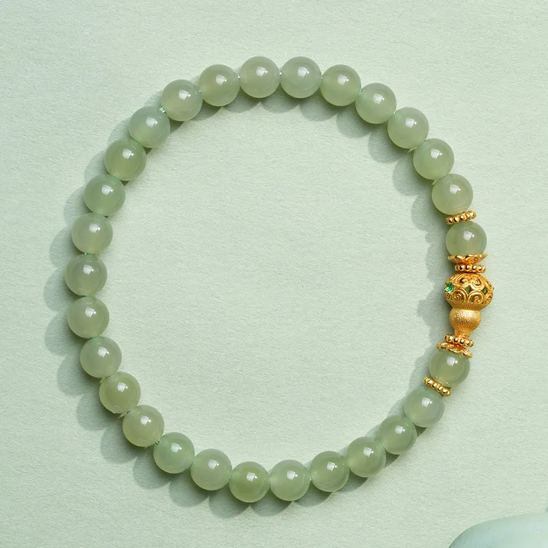 YINXIANGMOU Hetian Jade Bracelets Pale Greenish White Jade Women's-5