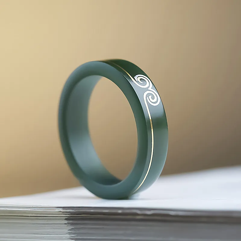 YINXIANGMOU Hetian Jade Rings Green Jade Unisex-5
