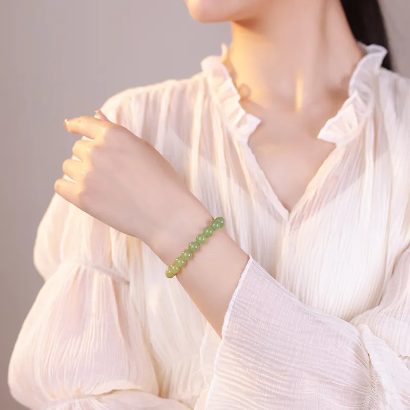 YINXIANGMOU Hetian Jade Bracelets Pale Greenish White Jade Women's-2