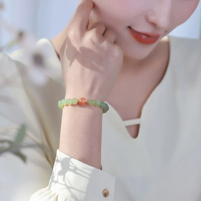 YINXIANGMOU Hetian Jade Bracelets Pale Greenish White Jade Women's-2