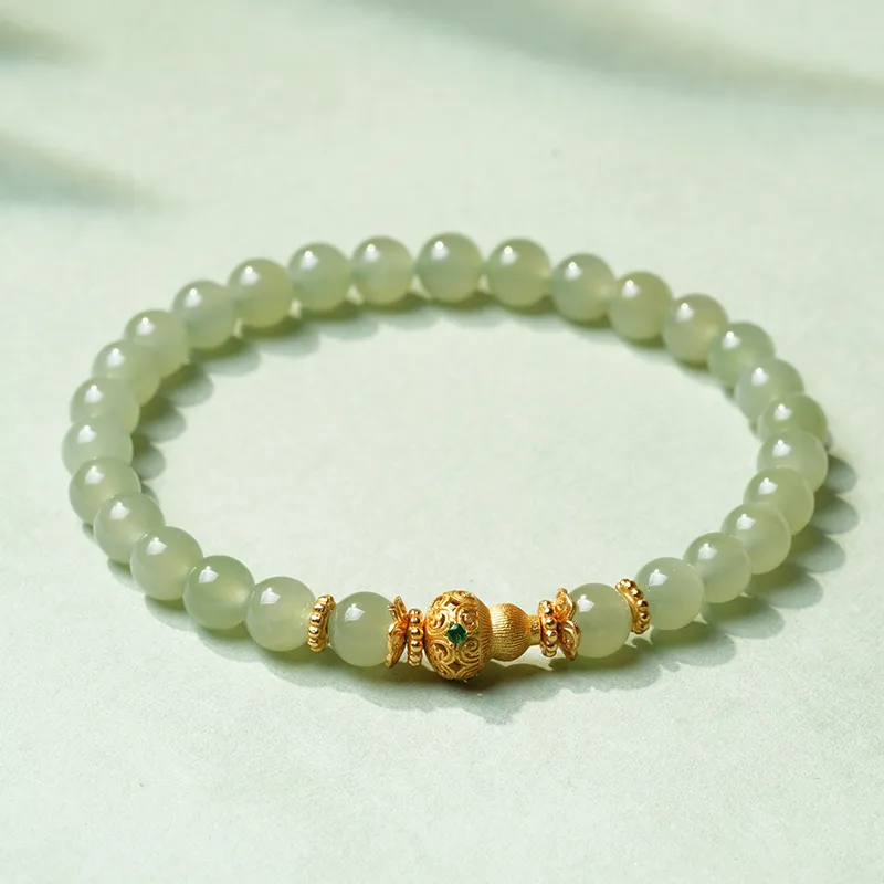 YINXIANGMOU Hetian Jade Bracelets Pale Greenish White Jade Women's-2