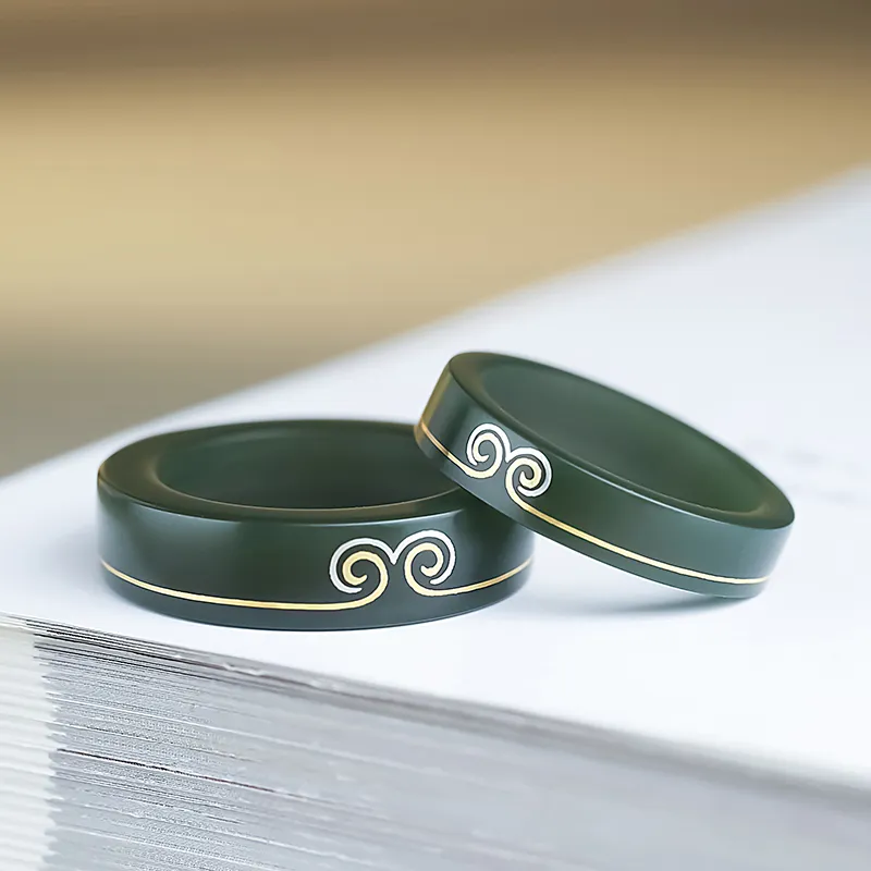 YINXIANGMOU Hetian Jade Rings Green Jade Unisex-7