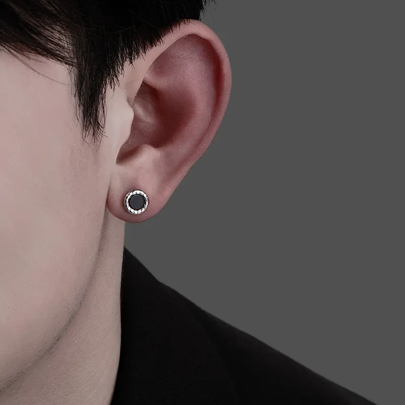 MAGICPOLE Sterling Silver Stud Earrings Men's Black-1
