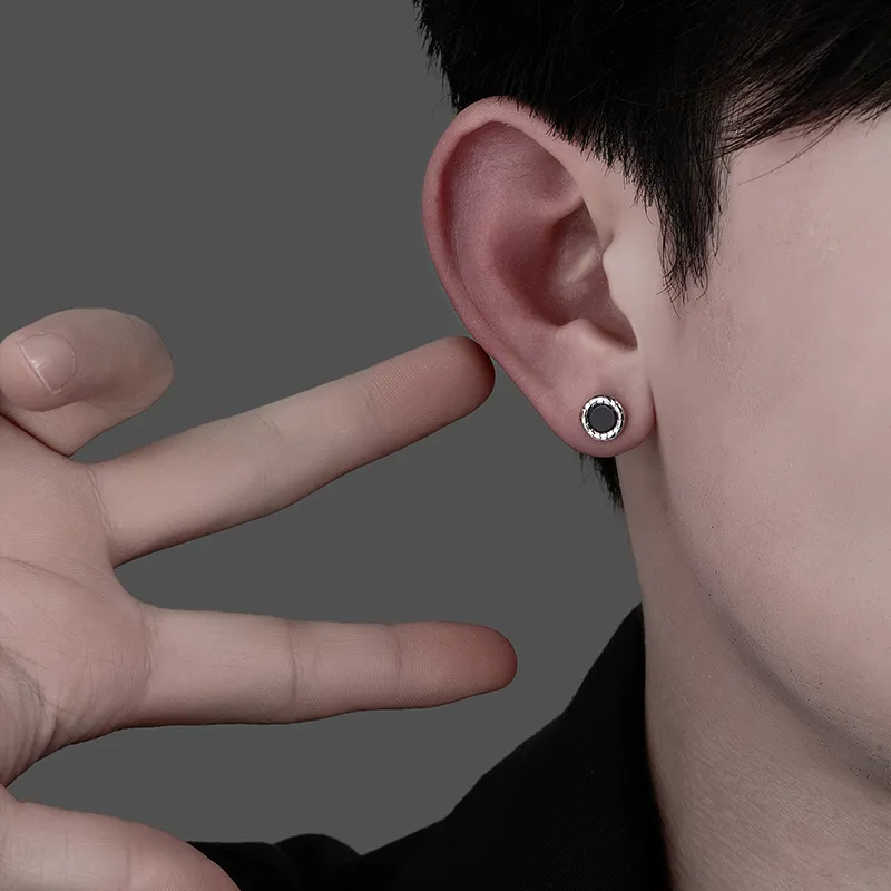 MAGICPOLE Sterling Silver Stud Earrings Men's Black-9