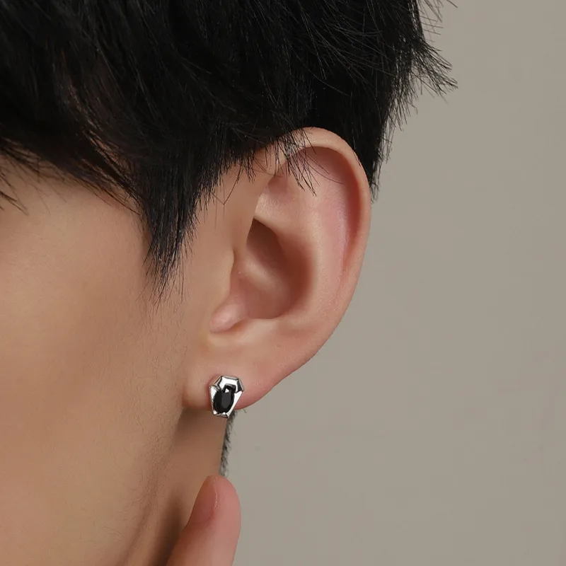 MAGICPOLE 999 Fine Silver Zircon Stud Earrings Men's-2
