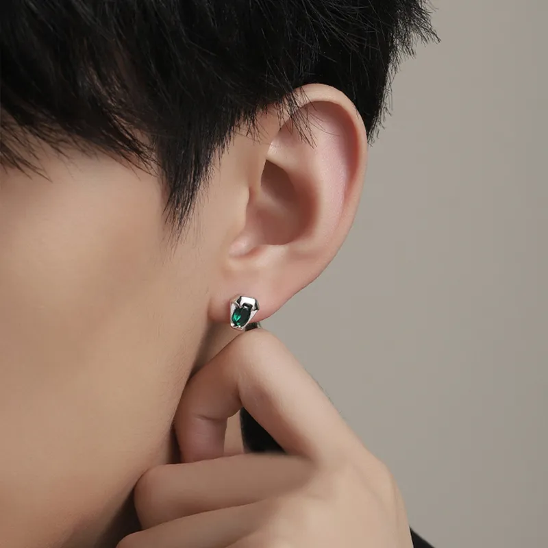 MAGICPOLE 999 Fine Silver Zircon Stud Earrings Men's-5