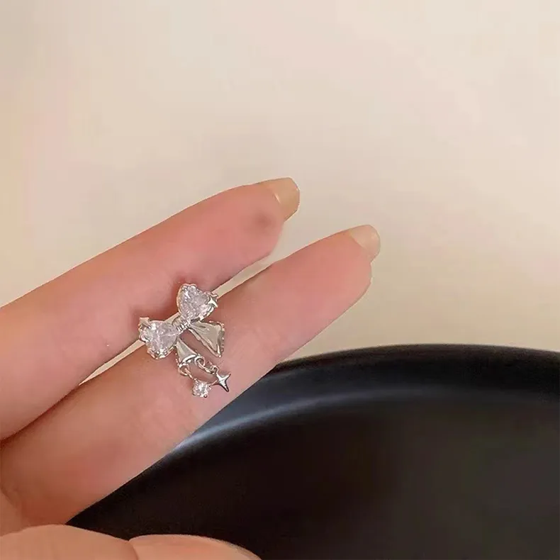 MAGICPOLE 925 Sterling Silver Needle Zircon Stud Earrings Women's Silver Bestie Birthday-2