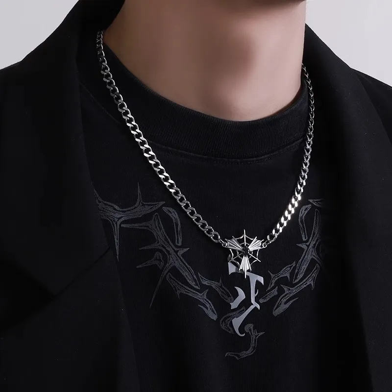 MAGICPOLE Titanium Steel Saint Shield Necklace Men's Silver-1