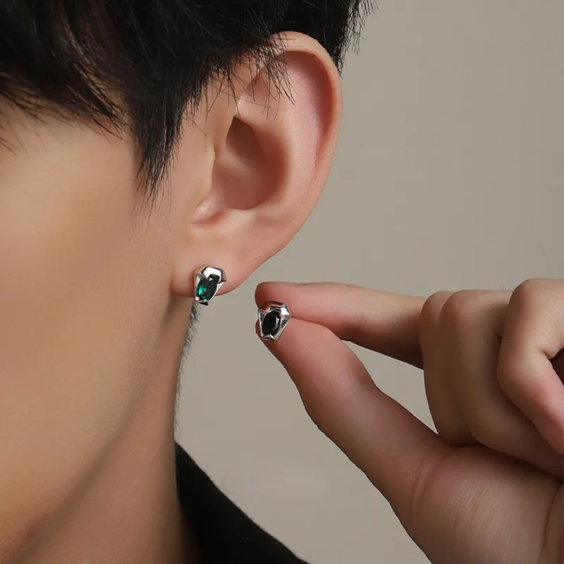 MAGICPOLE 999 Fine Silver Zircon Stud Earrings Men's-8