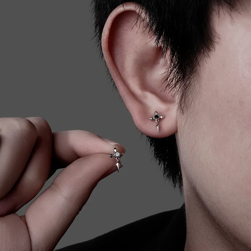 MAGICPOLE 925 Sterling Silver Stud Earrings Men's Silver-3