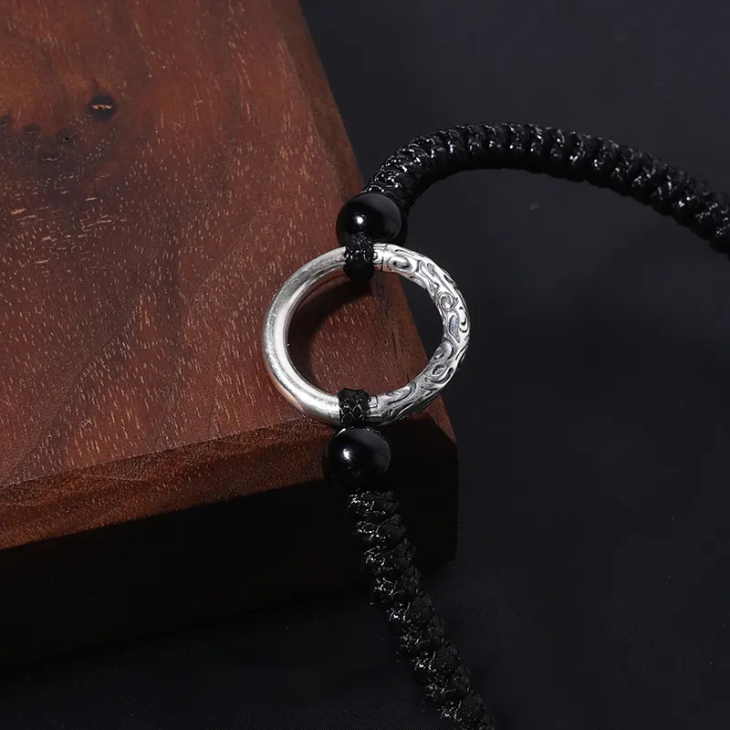 MAGICPOLE 925 Sterling Silver, Fabric Rope Bracelets Men's Black-2