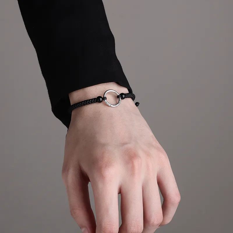 MAGICPOLE 925 Sterling Silver, Fabric Rope Bracelets Men's Black-5