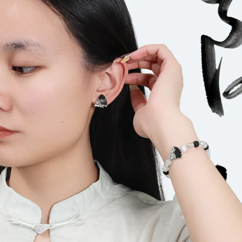 MAGICPOLE S999 Fine Silver With Zircon Stud Earrings Women's Silver-1