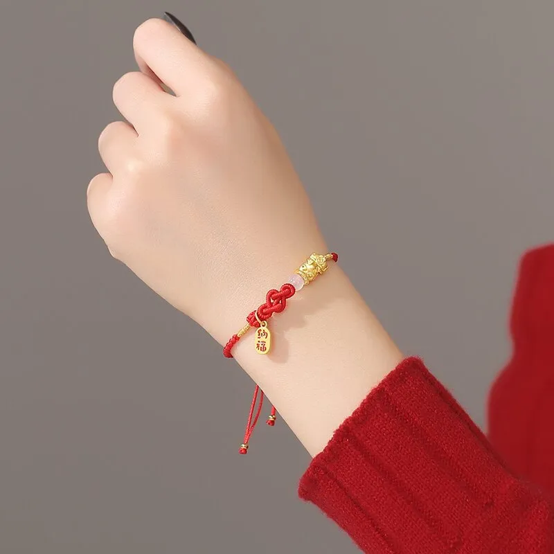 MAGICPOLE Alloy, Fabric, Agate Rope Bracelets Unisex Black/Red-8