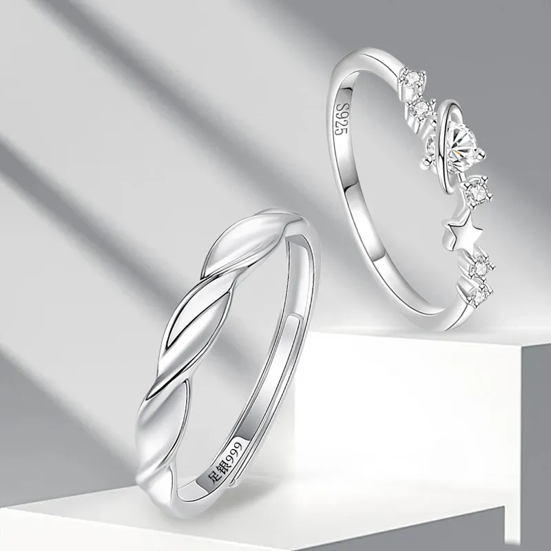 MAGICPOLE 925 Sterling Silver With Zircon Rings Unisex Silver-6