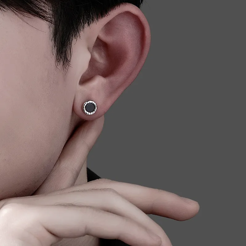 MAGICPOLE Sterling Silver Stud Earrings Men's Black-7