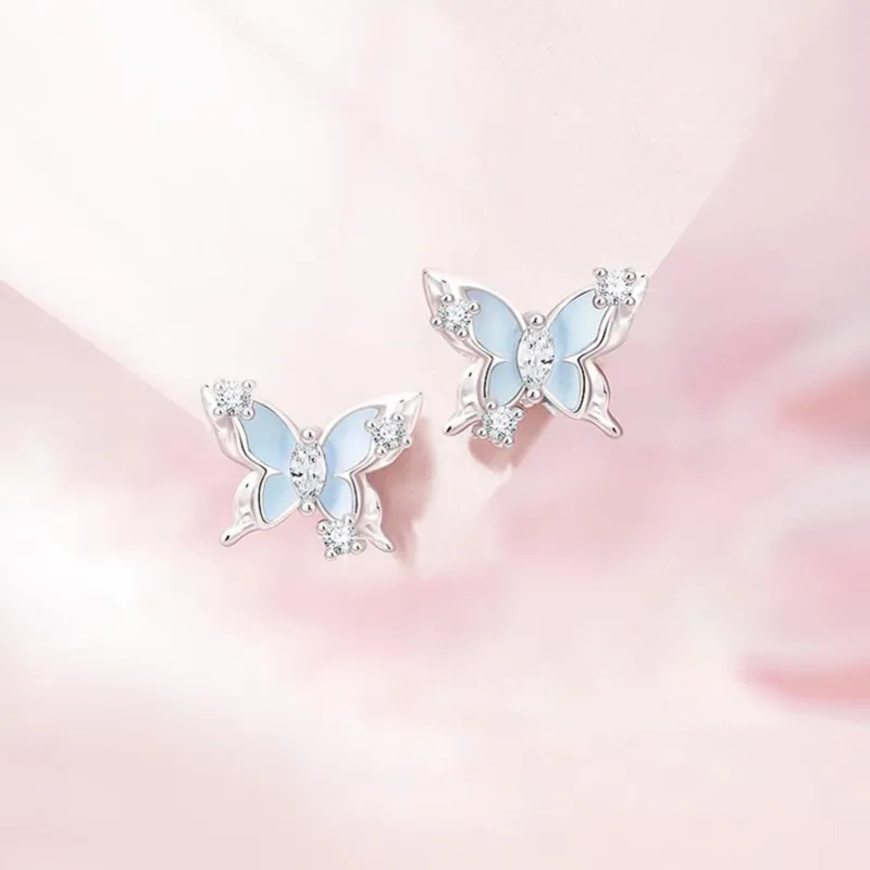 MAGICPOLE 925 Sterling Silver Zircon Stud Earrings Women's Silver-4