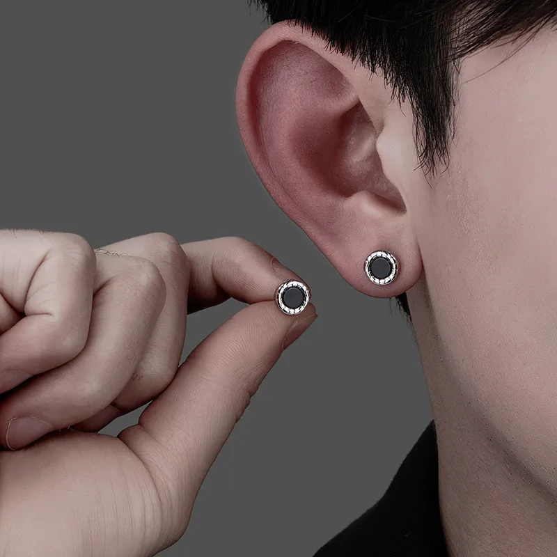 MAGICPOLE Sterling Silver Stud Earrings Men's Black-5