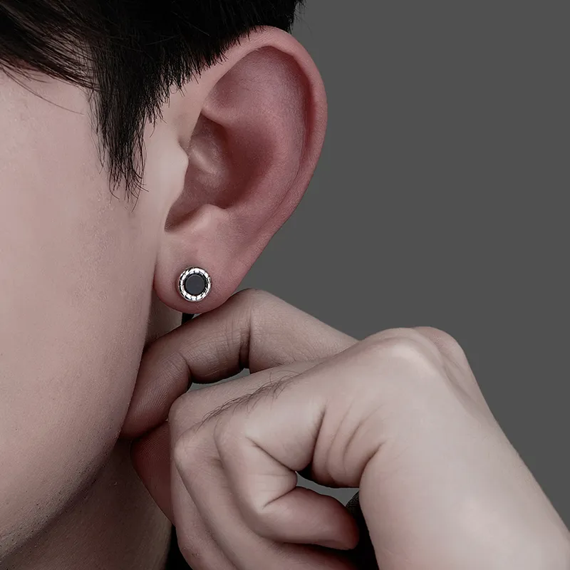 MAGICPOLE Sterling Silver Stud Earrings Men's Black-3