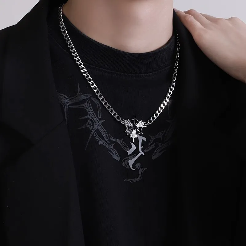 MAGICPOLE Titanium Steel Saint Shield Necklace Men's Silver-3